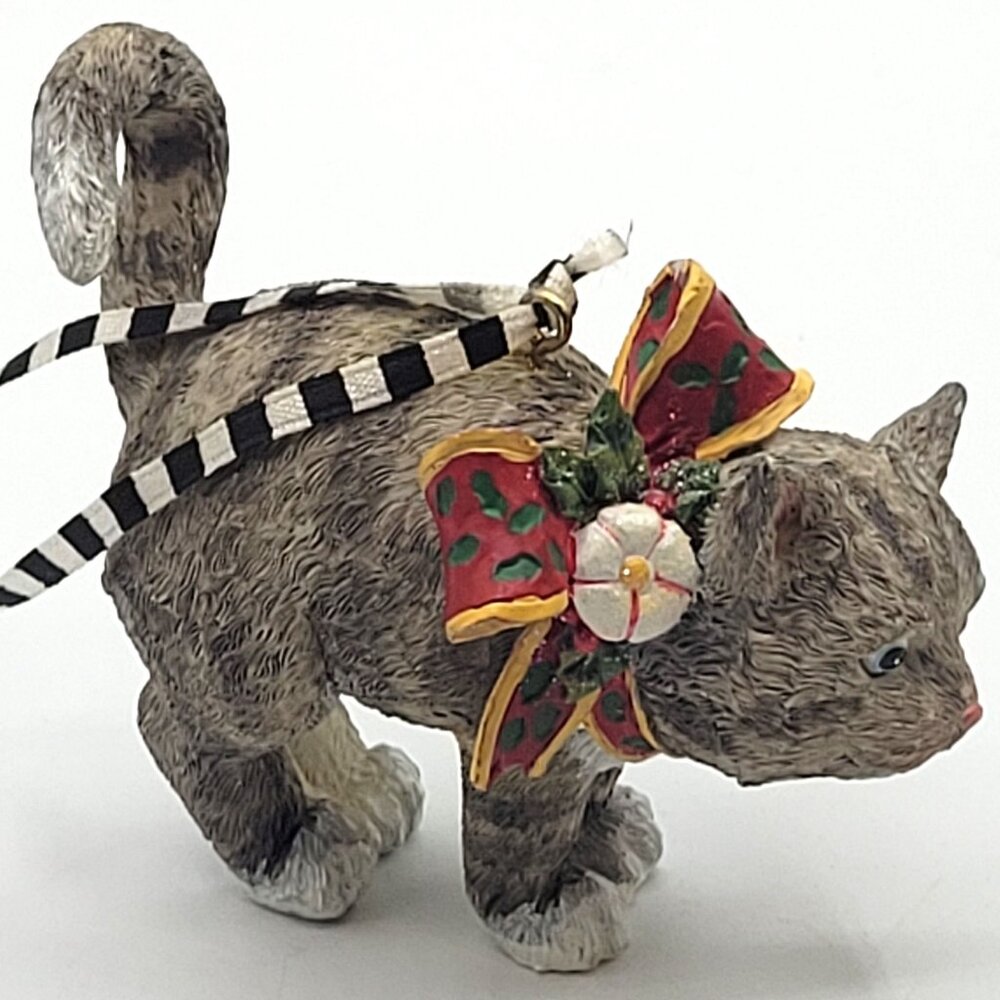 Kitty Cat Blue Eyes Gray Tabby Christmas Holiday Tree Ornament Resin ME Ink